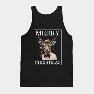 Christmas Deer with Wine Glass Funny Christmas Tank Top